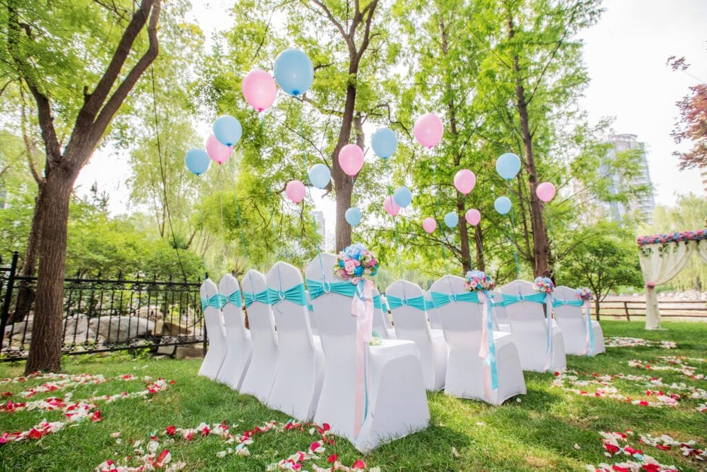 A closeup of wedding decorations